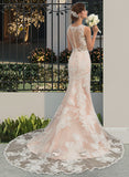 Britney Trumpet/Mermaid V-neck Chapel Train Tulle Lace Wedding Dress With Beading STIP0013810