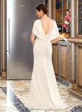 Mattie A-Line V-neck Sweep Train Wedding Dress With Ruffle STIP0013811