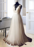 Taylor A-Line V-neck Sweep Train Tulle Wedding Dress STIP0013812