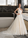 Brittany Ball-Gown/Princess Sweetheart Court Train Tulle Wedding Dress With Beading Sequins STIP0013813