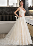 Brittany Ball-Gown/Princess Sweetheart Court Train Tulle Wedding Dress With Beading Sequins STIP0013813