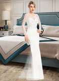 Kenna Trumpet/Mermaid V-neck Sweep Train Stretch Crepe Wedding Dress With Beading Sequins STIP0013816