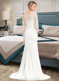 Kenna Trumpet/Mermaid V-neck Sweep Train Stretch Crepe Wedding Dress With Beading Sequins STIP0013816