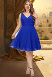 Jordan A-line V-Neck Knee-Length Chiffon Lace Homecoming Dress STIP0020589