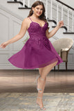 Martha A-line V-Neck Short/Mini Lace Tulle Homecoming Dress With Sequins STIP0020500