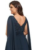 Kristina A-line V-Neck Floor-Length Chiffon Lace Evening Dress With Sequins STIP0020990