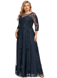 Leah A-line Scoop Illusion Floor-Length Lace Tulle Evening Dress With Sequins STIP0020983