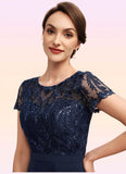 Luna A-Line Scoop Neck Asymmetrical Chiffon Lace Mother of the Bride Dress With Sequins Bow(s) Cascading Ruffles STI126P0014530