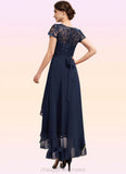 Luna A-Line Scoop Neck Asymmetrical Chiffon Lace Mother of the Bride Dress With Sequins Bow(s) Cascading Ruffles STI126P0014530