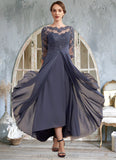 Hazel A-Line Scoop Neck Asymmetrical Chiffon Lace Mother of the Bride Dress With Ruffle STI126P0014531