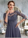 Hazel A-Line Scoop Neck Asymmetrical Chiffon Lace Mother of the Bride Dress With Ruffle STI126P0014531