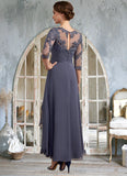 Hazel A-Line Scoop Neck Asymmetrical Chiffon Lace Mother of the Bride Dress With Ruffle STI126P0014531