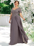 Rowan A-line V-Neck Floor-Length Chiffon Lace Mother of the Bride Dress STI126P0014532