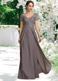 Rowan A-line V-Neck Floor-Length Chiffon Lace Mother of the Bride Dress STI126P0014532