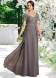 Rowan A-line V-Neck Floor-Length Chiffon Lace Mother of the Bride Dress STI126P0014532