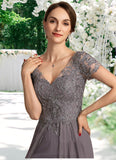 Rowan A-line V-Neck Floor-Length Chiffon Lace Mother of the Bride Dress STI126P0014532