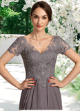 Rowan A-line V-Neck Floor-Length Chiffon Lace Mother of the Bride Dress STI126P0014532