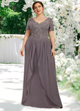 Rowan A-line V-Neck Floor-Length Chiffon Lace Mother of the Bride Dress STI126P0014532