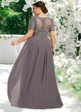 Rowan A-line V-Neck Floor-Length Chiffon Lace Mother of the Bride Dress STI126P0014532