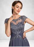 Lilith A-Line Scoop Neck Asymmetrical Chiffon Lace Mother of the Bride Dress With Beading STI126P0014534