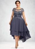 Lilith A-Line Scoop Neck Asymmetrical Chiffon Lace Mother of the Bride Dress With Beading STI126P0014534