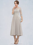 Faith A-Line Scoop Neck Tea-Length Chiffon Lace Mother of the Bride Dress With Beading Sequins STI126P0014535