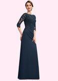 Adelyn A-Line Scoop Neck Floor-Length Chiffon Lace Mother of the Bride Dress With Ruffle Beading Sequins STI126P0014536