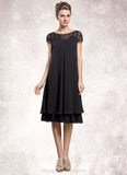 Alison Empire Scoop Neck Knee-Length Chiffon Mother of the Bride Dress With Beading Sequins STI126P0014537