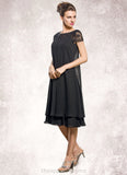 Alison Empire Scoop Neck Knee-Length Chiffon Mother of the Bride Dress With Beading Sequins STI126P0014537