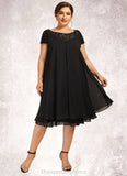 Alison Empire Scoop Neck Knee-Length Chiffon Mother of the Bride Dress With Beading Sequins STI126P0014537