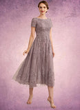 Madilyn A-Line Scoop Neck Tea-Length Tulle Lace Mother of the Bride Dress STI126P0014538