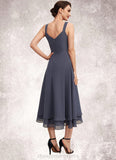 Izabella A-line V-Neck Tea-Length Chiffon Mother of the Bride Dress STI126P0014540