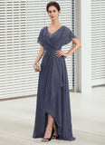 Rylee A-Line V-neck Asymmetrical Chiffon Mother of the Bride Dress With Beading Sequins STI126P0014541