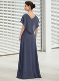 Rylee A-Line V-neck Asymmetrical Chiffon Mother of the Bride Dress With Beading Sequins STI126P0014541