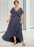 Rylee A-Line V-neck Asymmetrical Chiffon Mother of the Bride Dress With Beading Sequins STI126P0014541