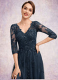 Mareli A-Line V-neck Floor-Length Tulle Lace Mother of the Bride Dress With Sequins STI126P0014543