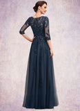 Mareli A-Line V-neck Floor-Length Tulle Lace Mother of the Bride Dress With Sequins STI126P0014543