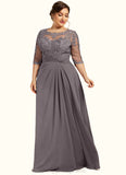 Aria A-Line Scoop Neck Floor-Length Chiffon Lace Mother of the Bride Dress With Beading Sequins STI126P0014546