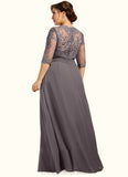 Aria A-Line Scoop Neck Floor-Length Chiffon Lace Mother of the Bride Dress With Beading Sequins STI126P0014546