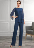 Tricia Jumpsuit/Pantsuit Scoop Neck Floor-Length Chiffon Mother of the Bride Dress With Beading STI126P0014548