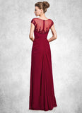 Ruby Sheath/Column Scoop Neck Floor-Length Chiffon Mother of the Bride Dress With Ruffle Beading Appliques Lace Sequins Split Front STI126P0014549