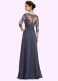 Luna A-Line Scoop Neck Floor-Length Chiffon Lace Mother of the Bride Dress With Cascading Ruffles STI126P0014550