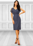 Ursula Sheath/Column V-neck Knee-Length Chiffon Mother of the Bride Dress With Ruffle STI126P0014552