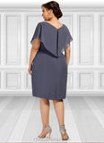 Ursula Sheath/Column V-neck Knee-Length Chiffon Mother of the Bride Dress With Ruffle STI126P0014552