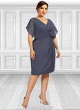 Ursula Sheath/Column V-neck Knee-Length Chiffon Mother of the Bride Dress With Ruffle STI126P0014552