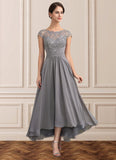 Akira A-Line Scoop Neck Asymmetrical Chiffon Lace Mother of the Bride Dress STI126P0014556