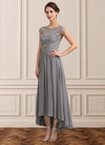 Akira A-Line Scoop Neck Asymmetrical Chiffon Lace Mother of the Bride Dress STI126P0014556