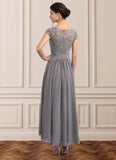 Akira A-Line Scoop Neck Asymmetrical Chiffon Lace Mother of the Bride Dress STI126P0014556