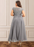 Akira A-Line Scoop Neck Asymmetrical Chiffon Lace Mother of the Bride Dress STI126P0014556