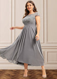 Akira A-Line Scoop Neck Asymmetrical Chiffon Lace Mother of the Bride Dress STI126P0014556